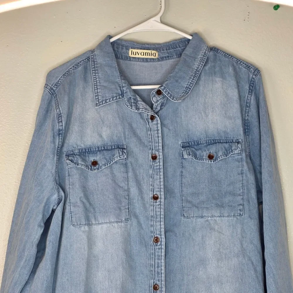 Boneyard Threadz Blue Chambray Button Up Shirt Friday The 13th Graphic XL